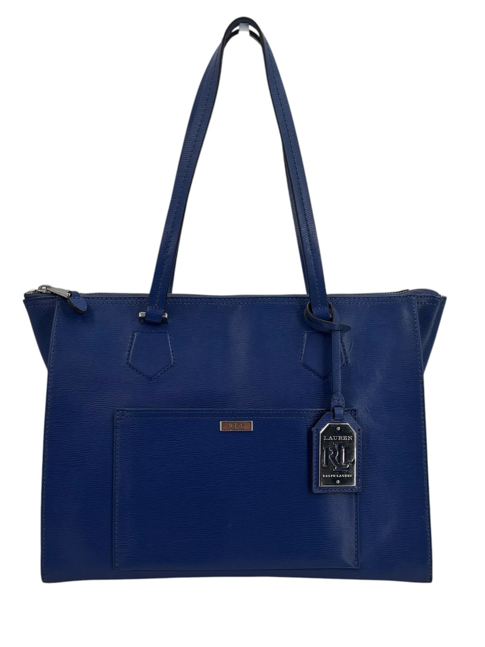 Ralph Lauren Blue Saffiano Leather Tote Shoulder Bag Vintage - Picture 3 of 10